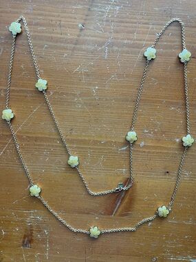 Lauren G Adams LGA Gold Tone YellowEnamel Flower Long Chain Station Necklace 42”
